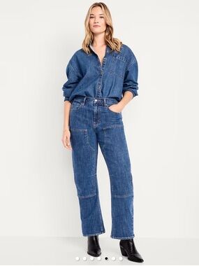 Old Navy High Rise Baggy Barrel Utility Jeans Zip Fly Medium Wash Women’s US 2
